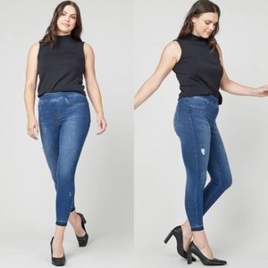 Spanx Distressed Ankle Skinny Pull On High Waist Released Raw Hem Jeans Jeggings